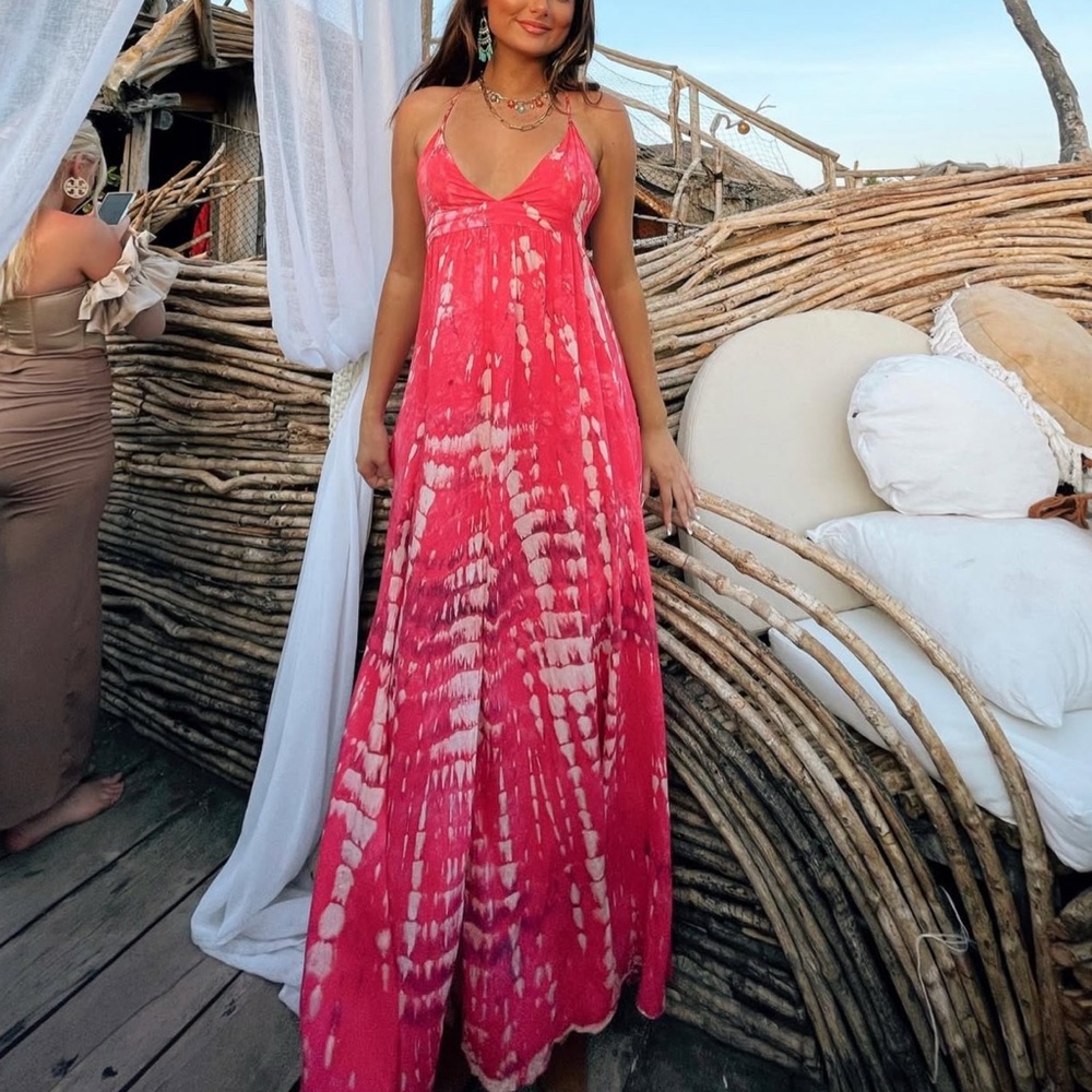 Summer In Pink YFB Double Strap Adjustable Maxi Dress w/Pockets, NWT